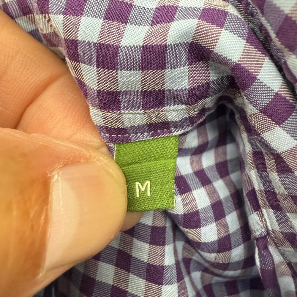 Sid Mashburn Button Up Men M Purple Gingham Spread Collar Long Sleeve Shirt FLAW - Picture 8 of 11